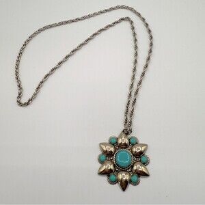 Vintage Bell Trading Post Starbust Pendant Necklace Nickle-Silver Signed